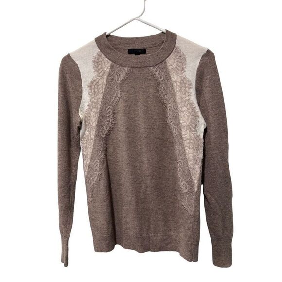 J. Crew Wool Blend Lace Appliqué Long Sleeve Crew Neck Pullover Sweater Size XS - Picture 1 of 11
